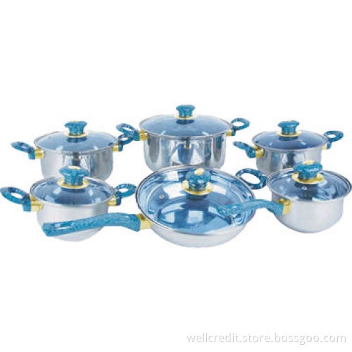 12pcs stainless steel cookware set with competitive price, capsulate bottom